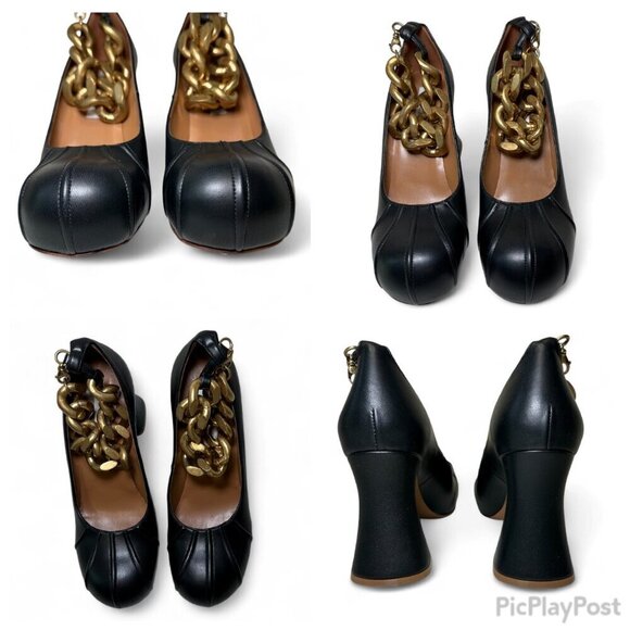 STELLA MCCARTNEY Groove Gold Chain Ankle Strap Pumps, Black, EU 38.5 NWT - Picture 12 of 16